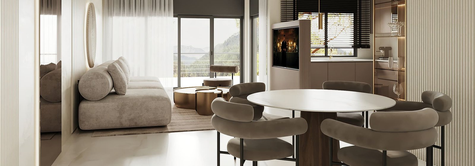 Studio planejado Todeschini com design minimalista e integração total de ambientes.