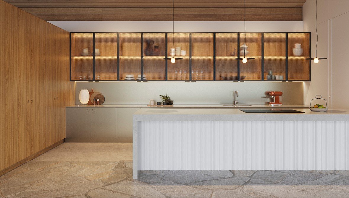 Living com estante Todeschini e iluminação cênica nos nichos, valorizando os objetos de decoração.