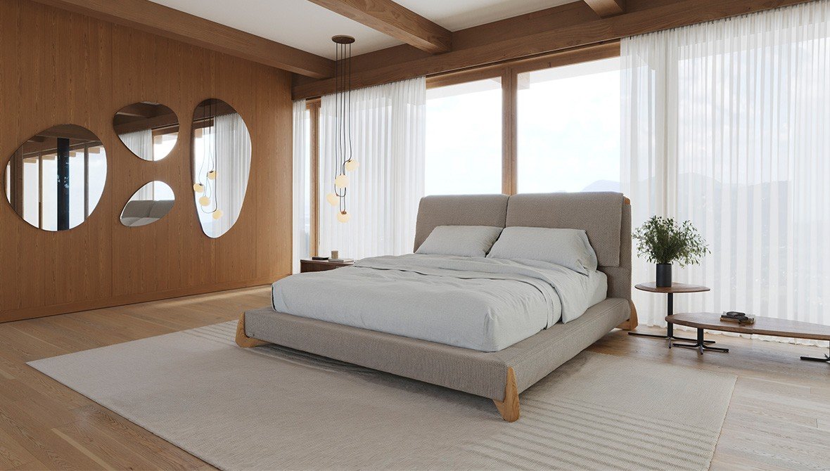 Quarto planejado Todeschini com cabeceira integrada e iluminação embutida, uma solução de conforto inteligente.